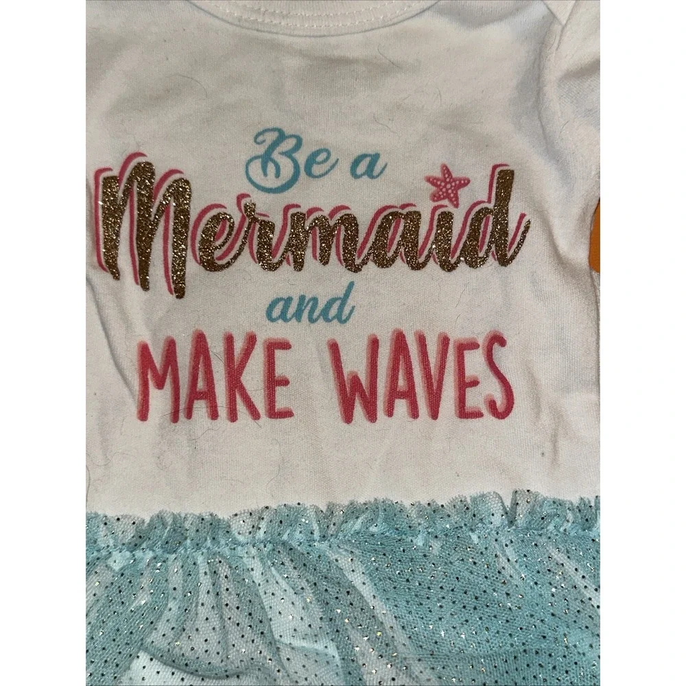 Bon‎ BeBe Size 0-3 Months Girls 3pc Pants Top Bib kitty Set Mermaid Tutu NWT